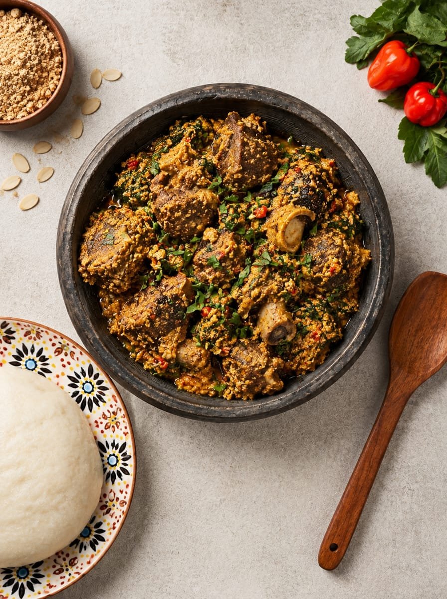 Diced Goat Meat in Egusi Garnish