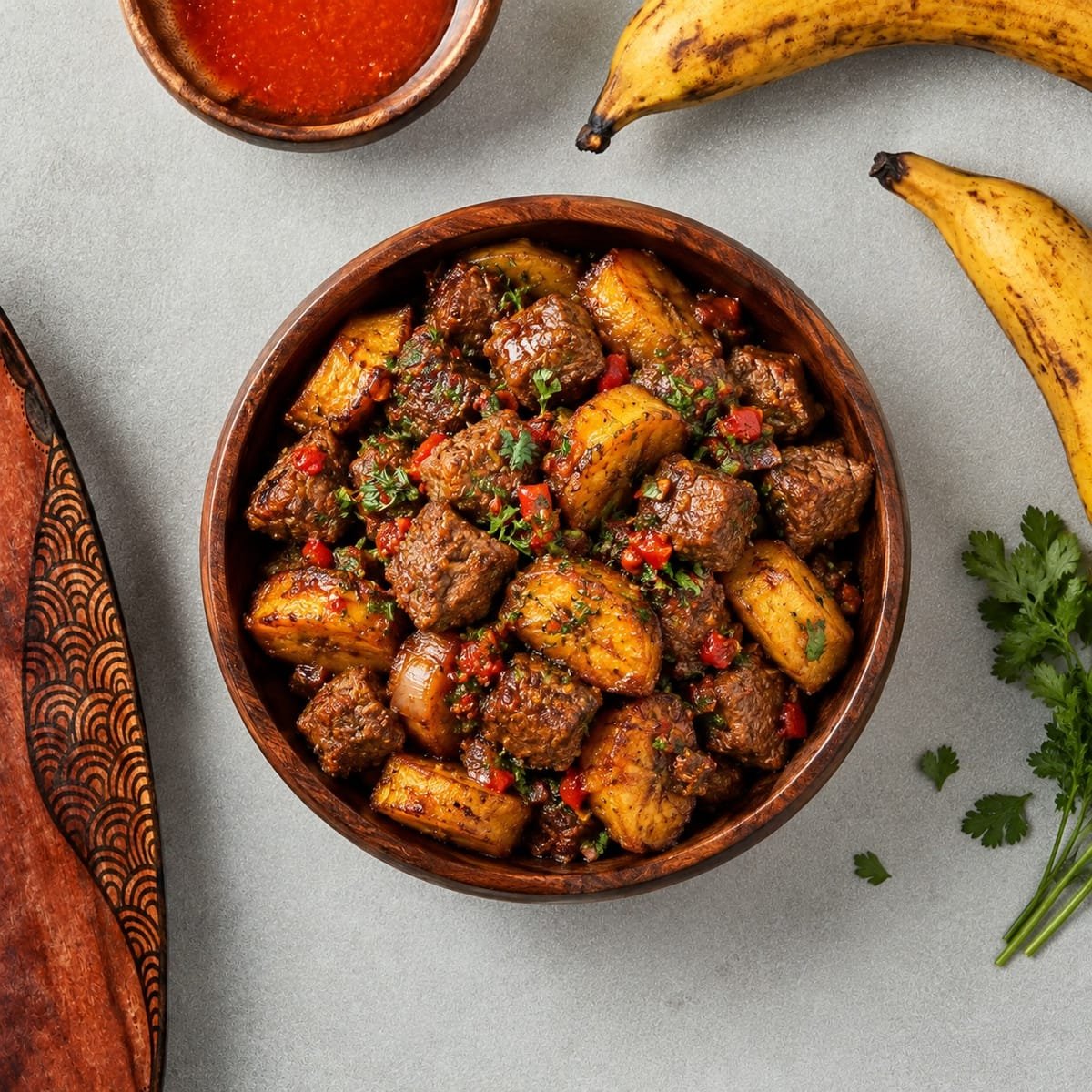 Mixed Diced Lamb with Plantain Garnish