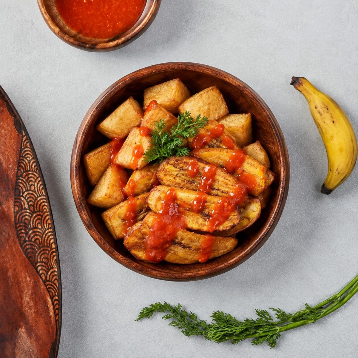 Fried Yam with Soft Sweet Plantain